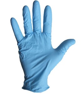 3.8 mils ambidextrous powder-free blue nitrile disposable gloves approved by the CFIA & AAC. Size: small (7) to XL (10)