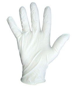 Gants de latex sans poudre d'une épaisseur de 5 mils, 9.5po de longueur, boite de 100 unités, de grandeur large.