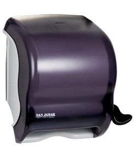 Universal plastic paper dispenser with lever. Dimention 15 1/2 in X 13 in X 9 5/8 in.