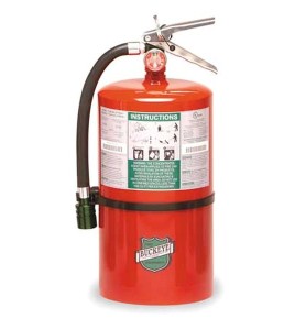 Halotron I portable fire extinguisher, 11 lbs, class ABC, ULC 1-A:10B:C, with wall hook.