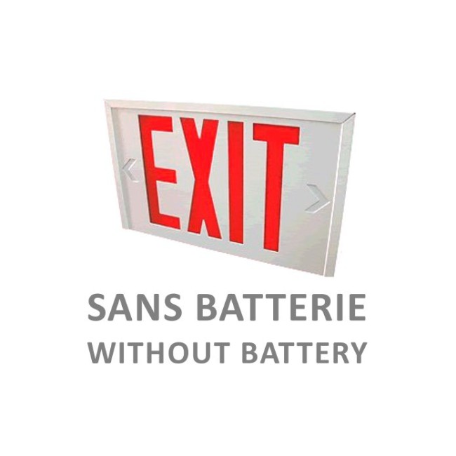 Enseigne en anglais «Exit» 120V sans batterie, approuvée CSA. Boîtier en acier, face simple ou double.