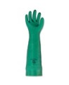 Long green nitrile gloves, resistant to chemicals, powder-free, 22 mils thick, size large (9).