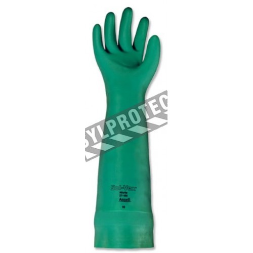 Gants longs en nitrile vert, résistants aux produits chimiques, sans poudre, épaisseur 22 mils, taille large (9).