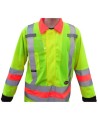 High-visibility coat for roadwork flaggers, compliant with new Transports Québec regulation. Size large (L).