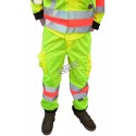 High-visibility pants for roadwork flaggers, compliant with new Transports Québec regulation. Size large (L).