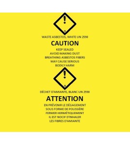 Statutory bilingual yellow bag for asbestos waste. Allows safe transportation of hazardous waste to landfills. 3 mils, 26"x40"