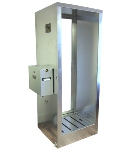 Portable aluminium decontamination shower for asbestos abatement workers (34 x 30 x 83 inches).