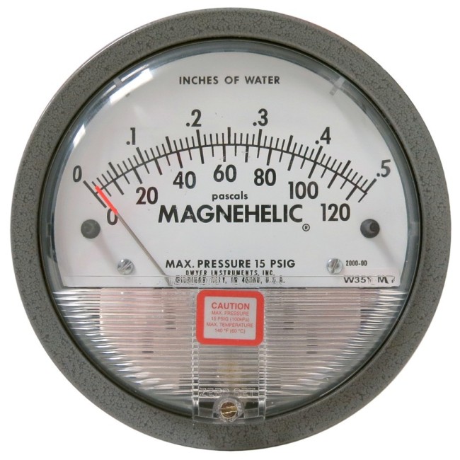 Manomètre Magnehelic à échelle de 0 à 0,5 pouces d'eau (0 à 120 Pa), pour mesurer la pression différentielle