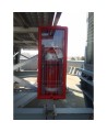 Surface-mounted outdoors plastic cabinet for 20 lbs extinguishers.