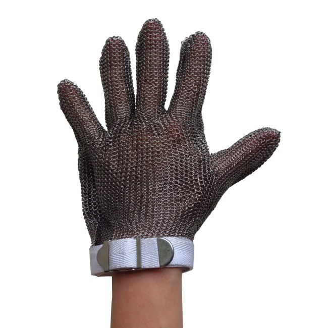 Ambidextrous cut-resistant A9, UL-listed stainless steel metal mesh glove. FDA approved for food handling. Sold individually.