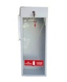 Surface-mounted steel cabinet for 5 lbs powder extinguishers.