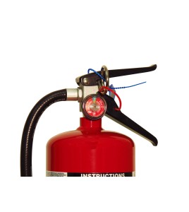 Portable fire extinguisher with powder, 10 lbs type ABC, ULC 6A 80 BC, with wall hook.