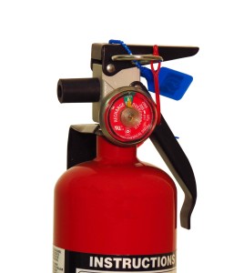 Portable fire extinguisher with powder, 2.5 lbs type ABC, ULC 1A-10BC, with vehicle hook.