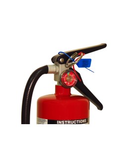 Portable fire extinguisher with powder, 5 lbs, type ABC, ULC 3A-10BC, with wall hook.