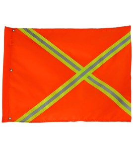 Drapeau de signalisation en nylon orange avec bandes jaunes et argentées, 18 x 26 po.