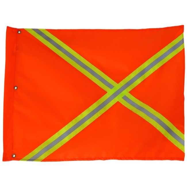 Drapeau de signalisation en nylon orange avec bandes jaunes et argentées, 18 x 26 po.