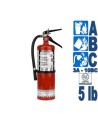 Portable fire extinguisher with powder, 5 lbs, type ABC, ULC 3A-40BC, with wall hook.