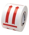 Label "DIRECTIONAL ARROW RED" 4 in x 6 in, roll  of 500. Allow to indicate the direction to move the box during shipping.