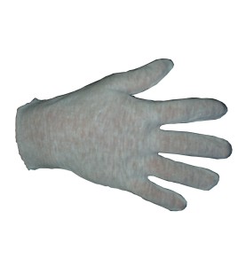 Form-fitting one-size-fits-all bleached polycotton-jersey knit inspector gloves for men approved by the CFIA. 12 pairs/pack.