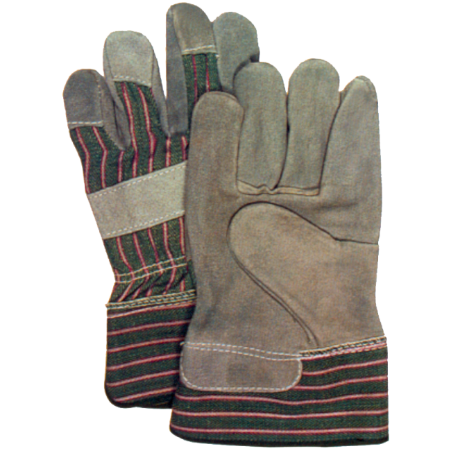 Cost effective split leather cotton knit gloves with tough cuffs