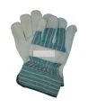 Gants de travail à paume de cuir lisse et manchettes caoutchoutées.
