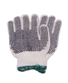 Cost-effective 7-gauge two side PVC dotted polycotton string knit gloves approved by the CFIA. Size: X-small (6) to X-large (10)