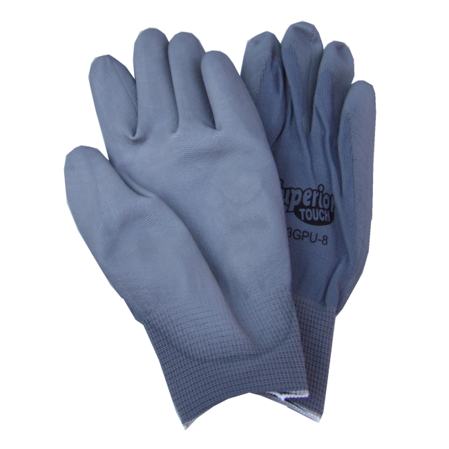 Gants de nylon gris enduit de polyuréthane pour une dextérité supérieure, 12 paires/paquet.