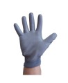 Gray nylon gloves coated with polyurethane for great dexterity, 12 pairs/package.