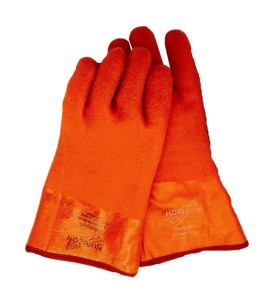 PVC gloves with rough finish, double dipped foam