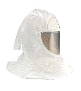 3M white Tychem QC H-series hood assembly with hat shell & faceseal for respiratory protection systems in pharmaceutical areas