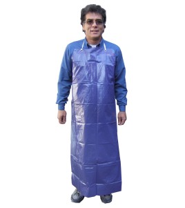 Economical blue PVC apron, 35 inches X 45 inches, 5 mils thick. Sold by dozen.