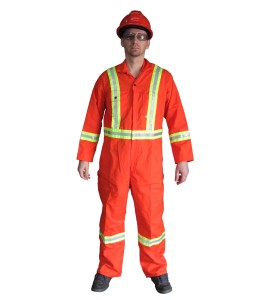 Orange coveralls with reflective band