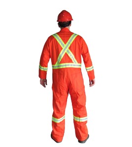 Orange coveralls with reflective band