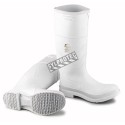 Waterproof white PVC boots with steel toecaps and shanks, 16" shaft. Compliant with ASTM F2413-05 standards.