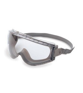 UVEX Stealth gray safety goggles with clear lens and neoprene headband.