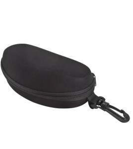 Black case for safety glasses, with integrated belt clip.