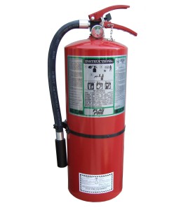 Portable fire extinguisher with FE36, 9.5 lbs, type ABC, ULC 1A-10BC, with wall hook. Ideal for electronics.