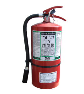 Portable fire extinguisher with FE36, 13.25 lbs, type ABC, ULC 2A-10BC, with wall hook. Ideal for electronics.