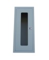 Semi-recessed built-in cabinet for 10 lbs powder fire extinguishers, pre-painted flat gray.