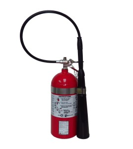 Portable fire extinguisher with CO2, 10 lbs, type BC, ULC 10BC, with wall hook. Best for electrical fires.