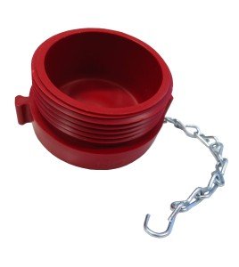 Outer threaded plastic cap for fire department (Siamese) connection, 2.5 inch, with chain for Quebec