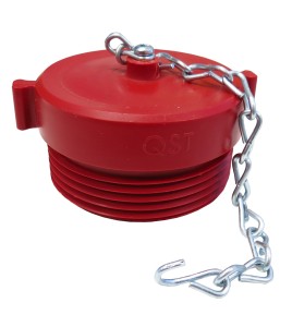 Outer threaded plastic cap for fire department (Siamese) connection, 2.5 inch, with chain for Quebec