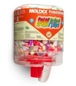 Moldex PlugStation dispenser of SparkPlugs uncorded earplugs, 33 dB, 250 pairs included.