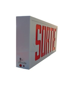 Emergency exit sign in French (“Sortie”), 120V with battery, certified CSA. Steel casing, simple or double face.