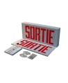 Emergency exit sign in French (“Sortie”), 120V with battery, certified CSA. Steel casing, simple or double face.