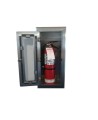 Semi-recessed built-in stainless steel cabinet for 10 lbs powder fire extinguishers. Great for food industry.