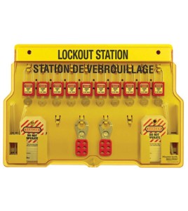 Lockout Station 10 padlocks, 2 hasps and 24 hazard labels do not operate (bilingual).