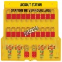 Station de verrouillage avec cadenas stratifiés 20 cadenas, 4 moraillons et 48 étiquettes danger ne pas opérer (bilingue).