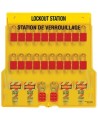 Station de verrouillage avec cadenas stratifiés 20 cadenas, 4 moraillons et 48 étiquettes danger ne pas opérer (bilingue).