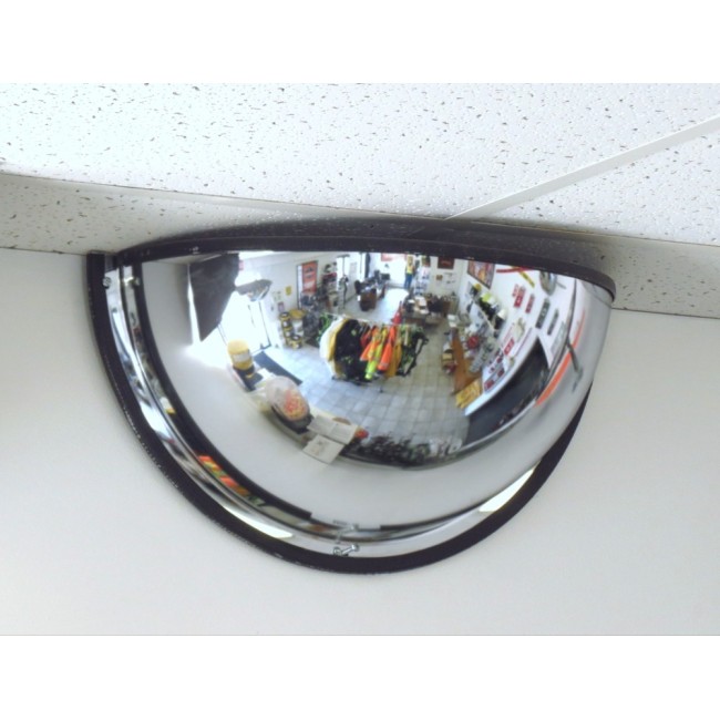 Acrylic half dome convex mirror, for 180-degree view in a T-intersection.